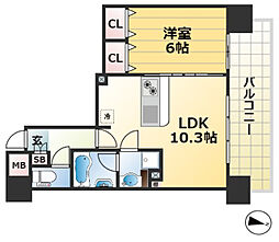 アプリーレ神戸元町 14階1LDKの間取り
