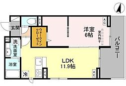グランヴィル 3階1LDKの間取り