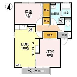 カマラード牡丹山A 2LDKの間取図画像
