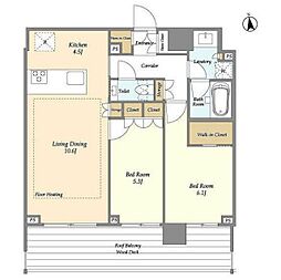 オアーゼ新宿市谷薬王寺 5階2LDKの間取り