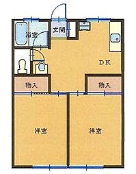 ブルーベルハイム 2階2DKの間取り