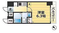 エステムプラザ神戸三宮ルクシア 7階1Kの間取り