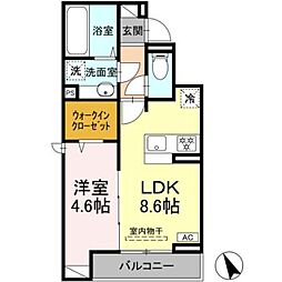 Dアセット飛田給 1階1LDKの間取り