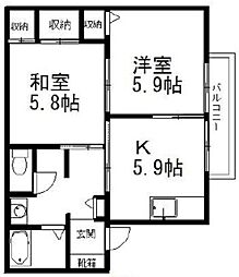 第一泉荘 2DKの間取図画像