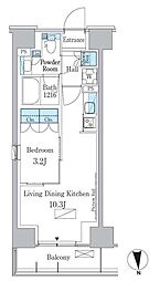 パークアクシス新宿百人町 3階1LDKの間取り