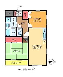 フォルテーヌ大杉 3階2LDKの間取り