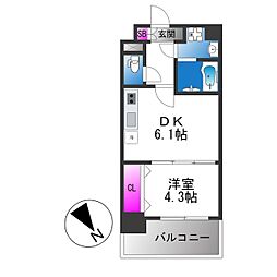 メイクス天王寺南 1DKの間取図画像