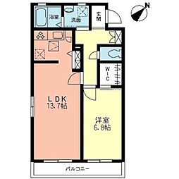 エスティーアールII 1階1LDKの間取り