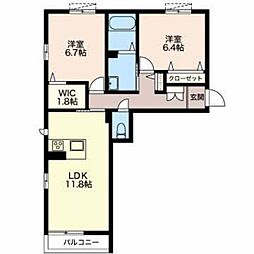 ブラウニー今朝白 2LDKの間取図画像
