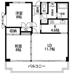 ジュネス小田原 2階2LDKの間取り