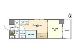 京急空港線 大鳥居駅 徒歩5分の賃貸マンション 3階1DKの間取り