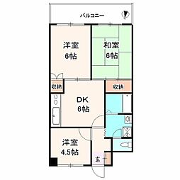 パラマウント野川 3DKの間取図画像