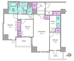 レジディアタワー目黒不動前 25階3LDKの間取り