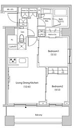 ザ・パークハビオ目黒プレイス 8階2LDKの間取り