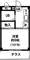 スカイハイツ 1階1Kの間取り
