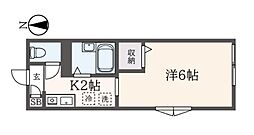 ドルチェ宮前 2階1Kの間取り