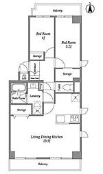 コンフォリア竹ノ塚ウエスト 5階2LDKの間取り