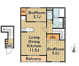 リーブルファイン相模原中央区中央 2階2LDKの間取り
