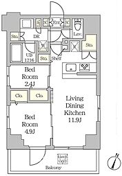 MFPRコート日本橋人形町 9階2LDKの間取り