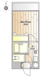 東急目黒線 武蔵小山駅 徒歩7分の賃貸マンション 2階1Kの間取り