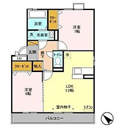 サニーリヴ B 2階2LDKの間取り
