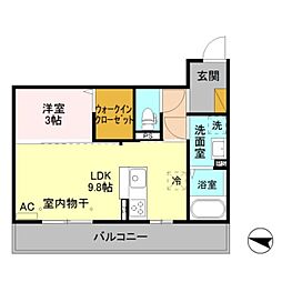 クオリティ御館 2階1LDKの間取り