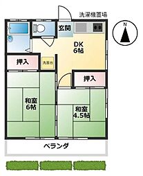 第一光コーポ 2階2DKの間取り
