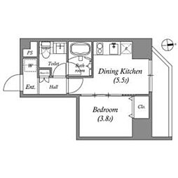 クオリタス浅草橋 5階1DKの間取り