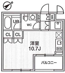 大田西馬込レジデンス 2階ワンルームの間取り