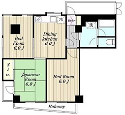 小田急小田原線 鶴川駅 徒歩23分の賃貸マンション 6階3DKの間取り