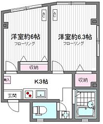 フジマンション 2階2Kの間取り