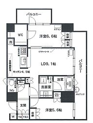 ブランズ川口栄町パークフロント 9階2LDKの間取り
