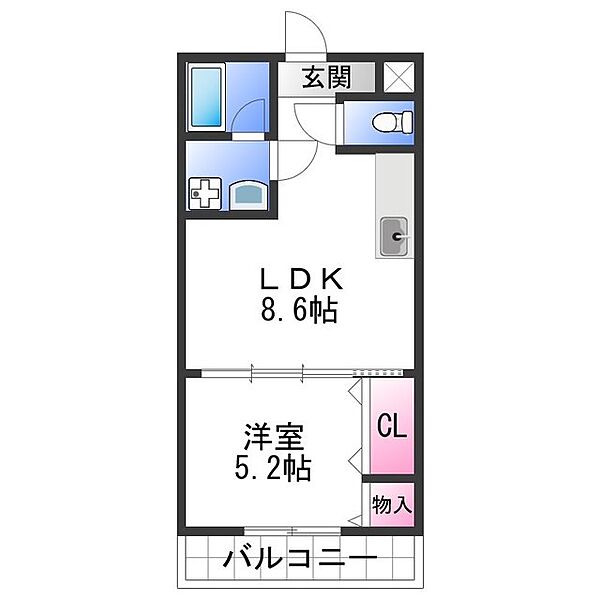 ヴィヴィアン ノックス ｜和歌山県和歌山市鷹匠町２丁目(賃貸アパート1LDK・2階・31.60㎡)の写真 その2