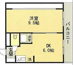 スカイコート桜新町 1DKの間取図画像