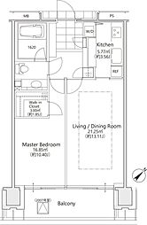 松竹スクエアレジデンス 20階1LDKの間取り