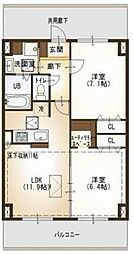 ルネスセードル 2LDKの間取図画像