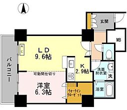 品川シーサイドビュータワー1 1LDKの間取図画像