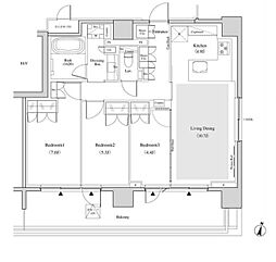 ザ・パークハビオ代々木 6階3LDKの間取り