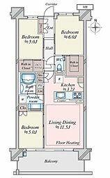 シティハウス平井アクアレジデンス 7階3LDKの間取り