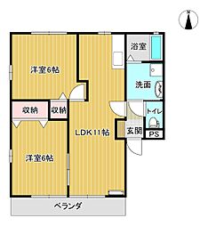 コーポ平川A 2LDKの間取図画像
