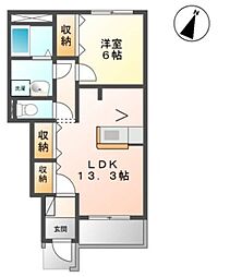 ディーヴァ 1階1LDKの間取り