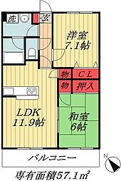 東京メトロ東西線 行徳駅 徒歩8分の賃貸マンション 3階2LDKの間取り