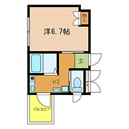 上野西グランハイツB 1Kの間取図画像