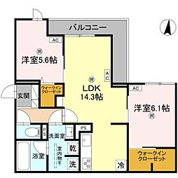 スペチアーレ背戸口 2LDKの間取図画像