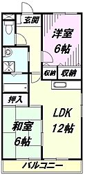 JR中央線 八王子駅 バス15分 中野市民センター下車 徒歩8分の賃貸マンション 2階2LDKの間取り