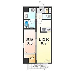 エールグラン吹田片山町 1LDKの間取図画像