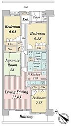 JR京葉線 越中島駅 徒歩7分の賃貸マンション 3階4LDKの間取り