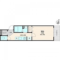 エポック風 3階1Kの間取り