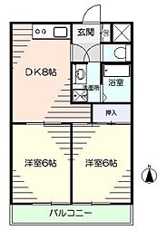 ドミール325 3階2DKの間取り