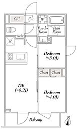 ルミーク本町イースト 2階2DKの間取り